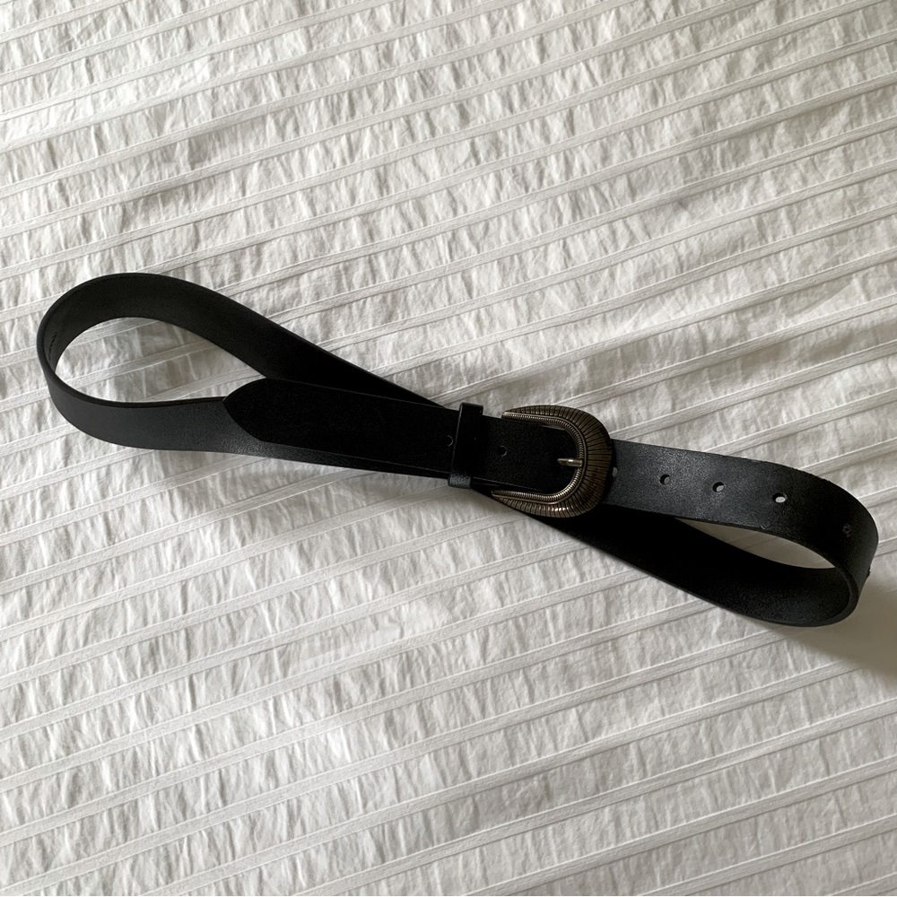 Black Faux Leather Belt, Metallic Buckle